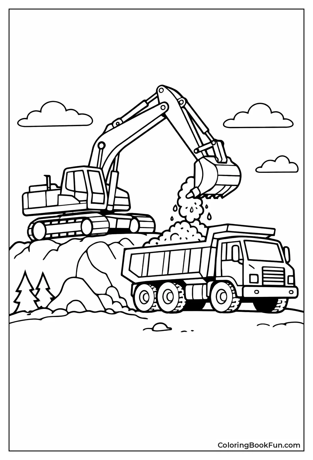 Excavator Loading Soil into Dump Truck