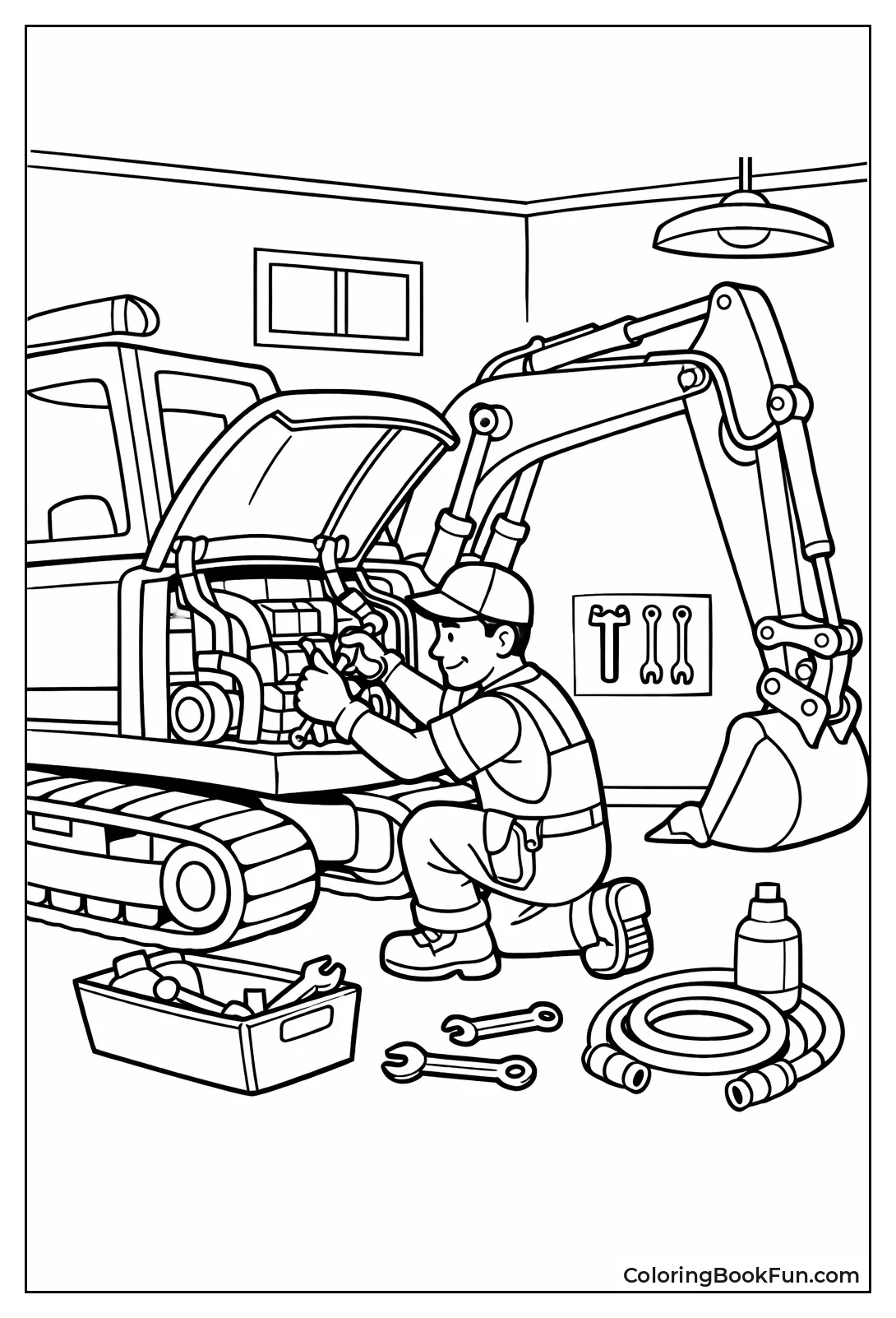 Mechanic Fixing Excavator Hydraulic Hose