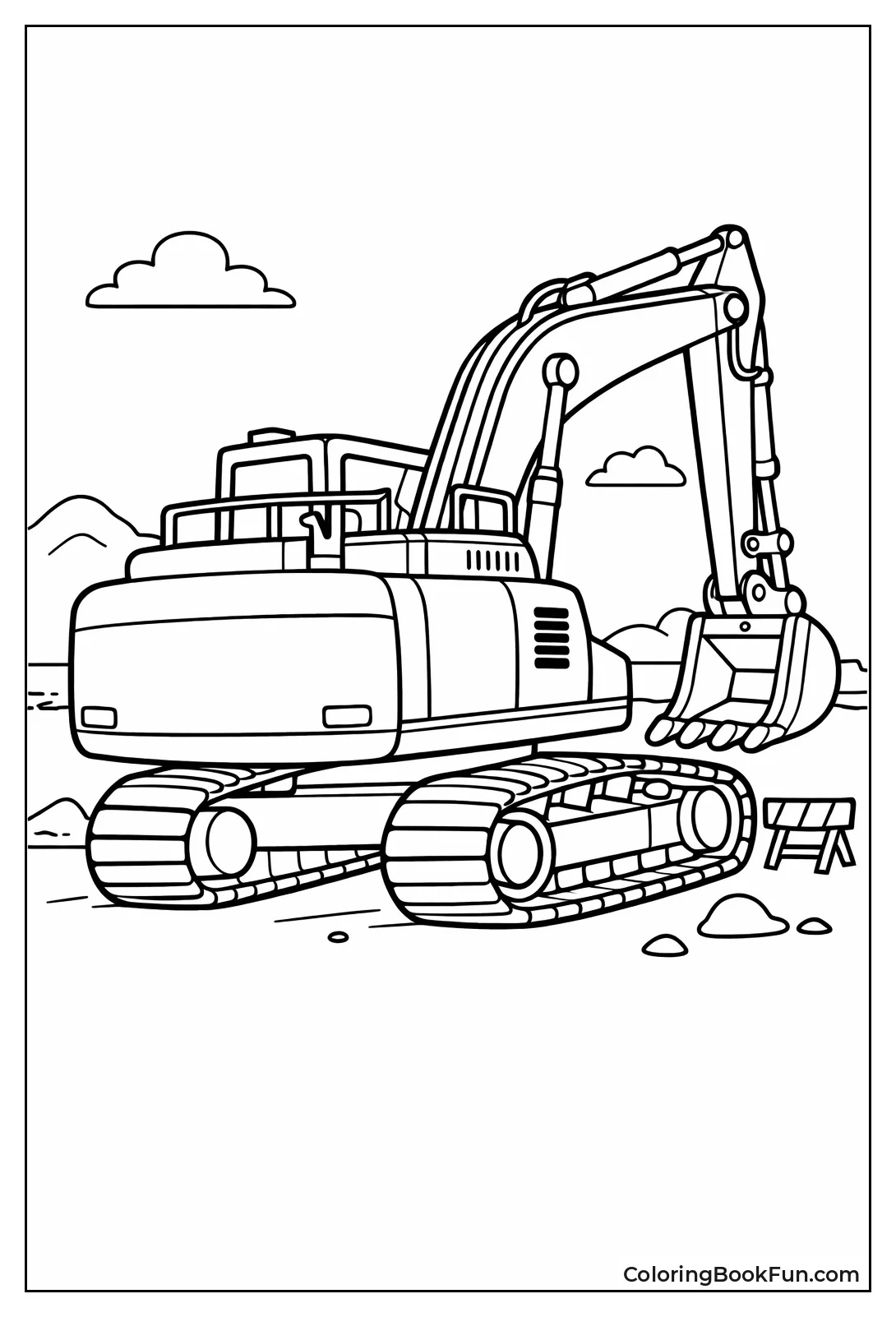 Rear Angle Parked Excavator Machine