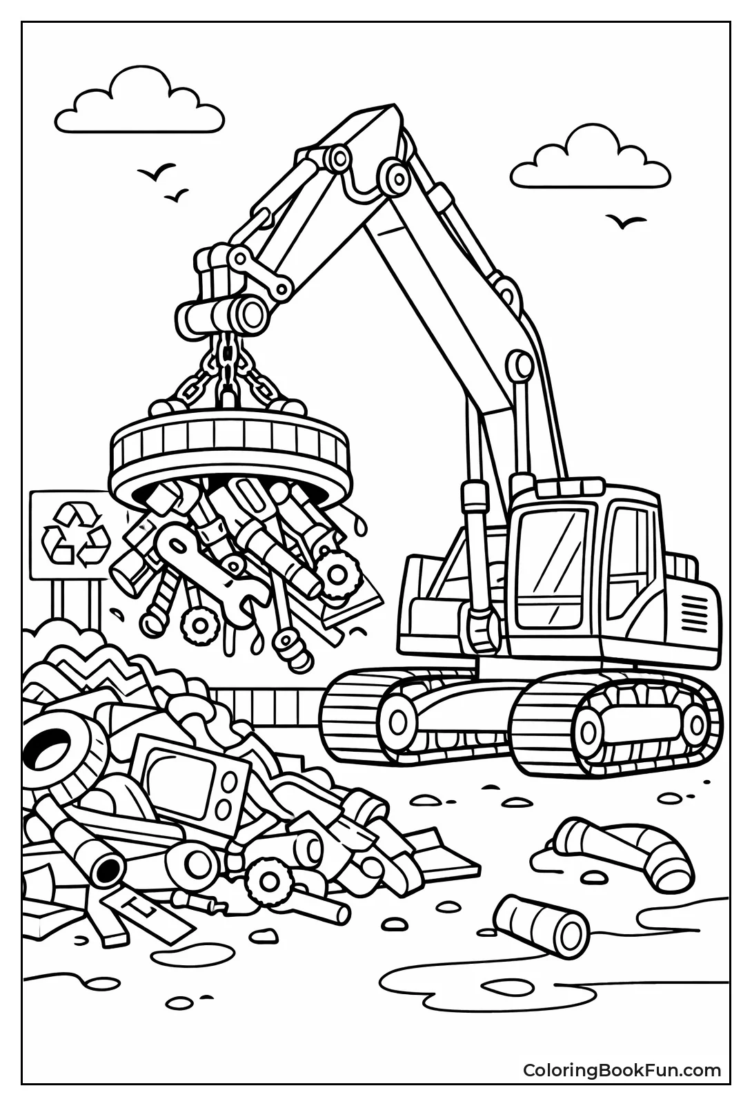 Magnet Excavator Grabbing Scrap Metal