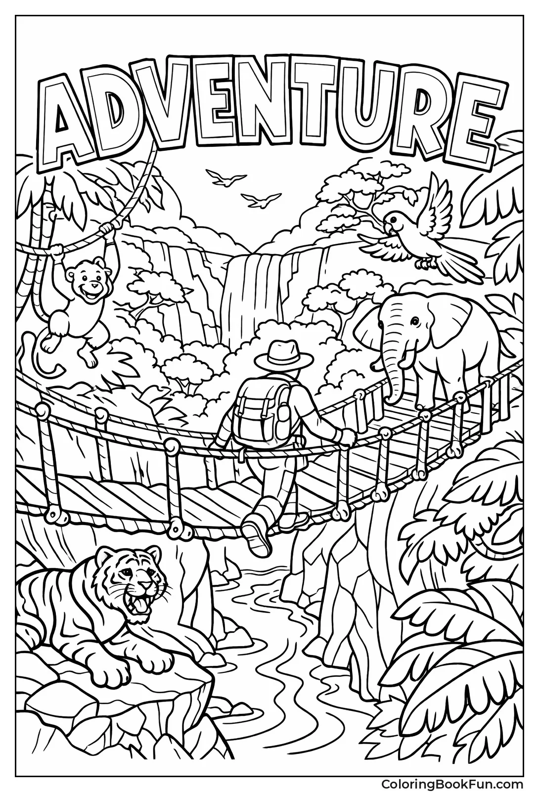 Explorer Crosses Rope Bridge