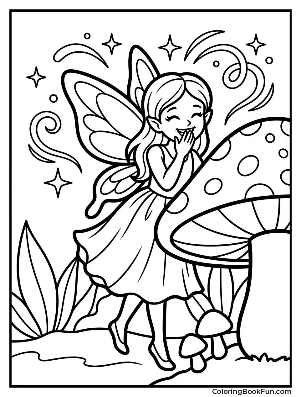 Giggling Fairy Behind Mushroom