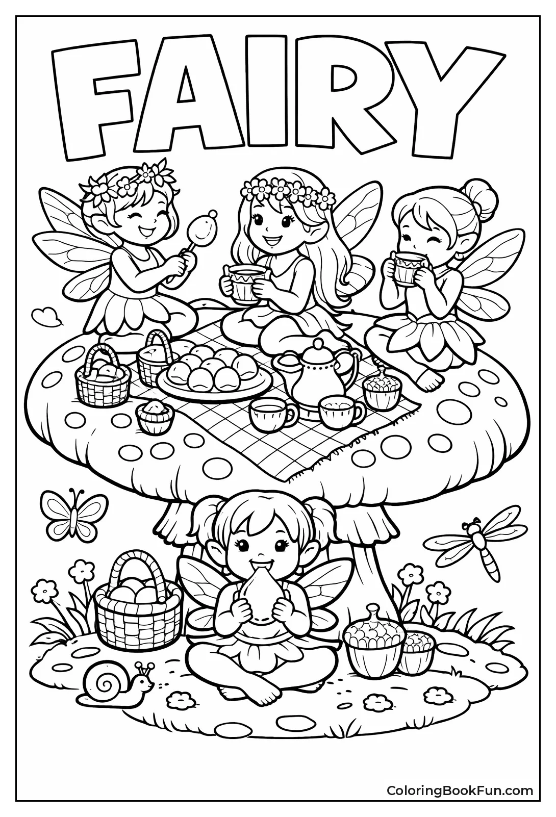 Fairies Picnic on Giant Mushroom