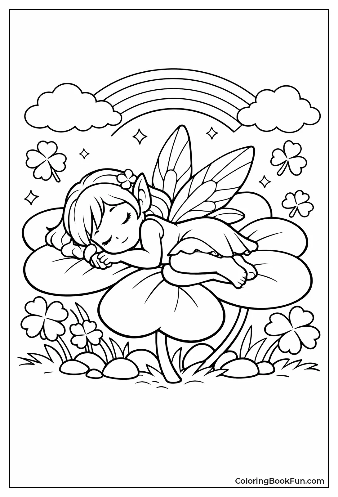 Fairy Sleeping on Shamrock