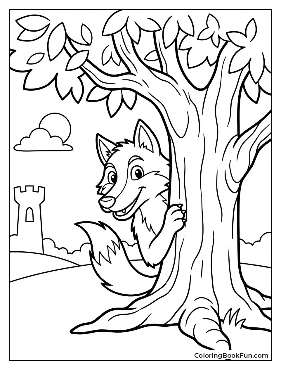 Wolf Peeking Behind Tree