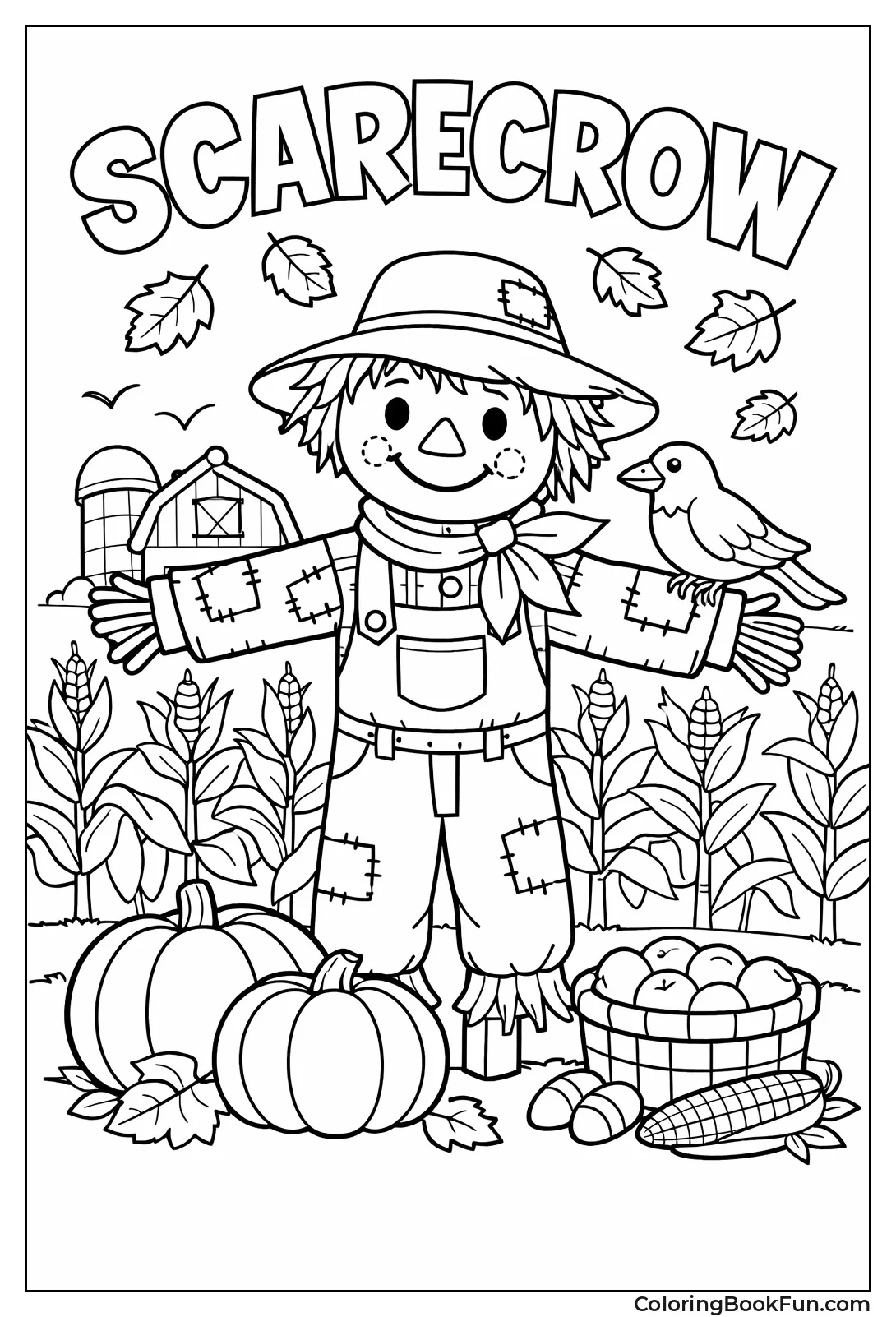 Smiling Scarecrow with Crow