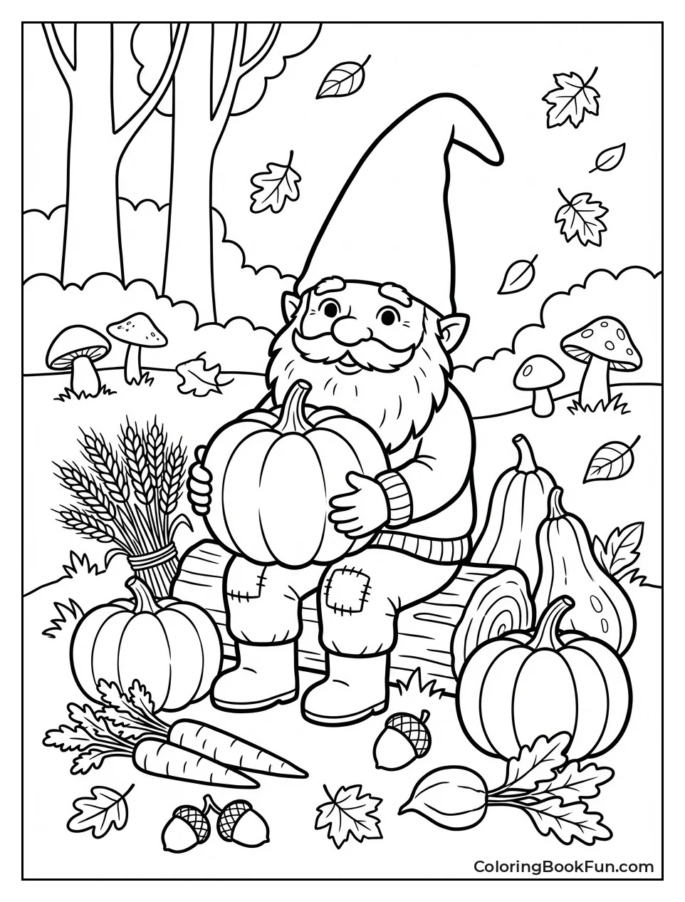 Fall Gnome with Pumpkins and Leaves