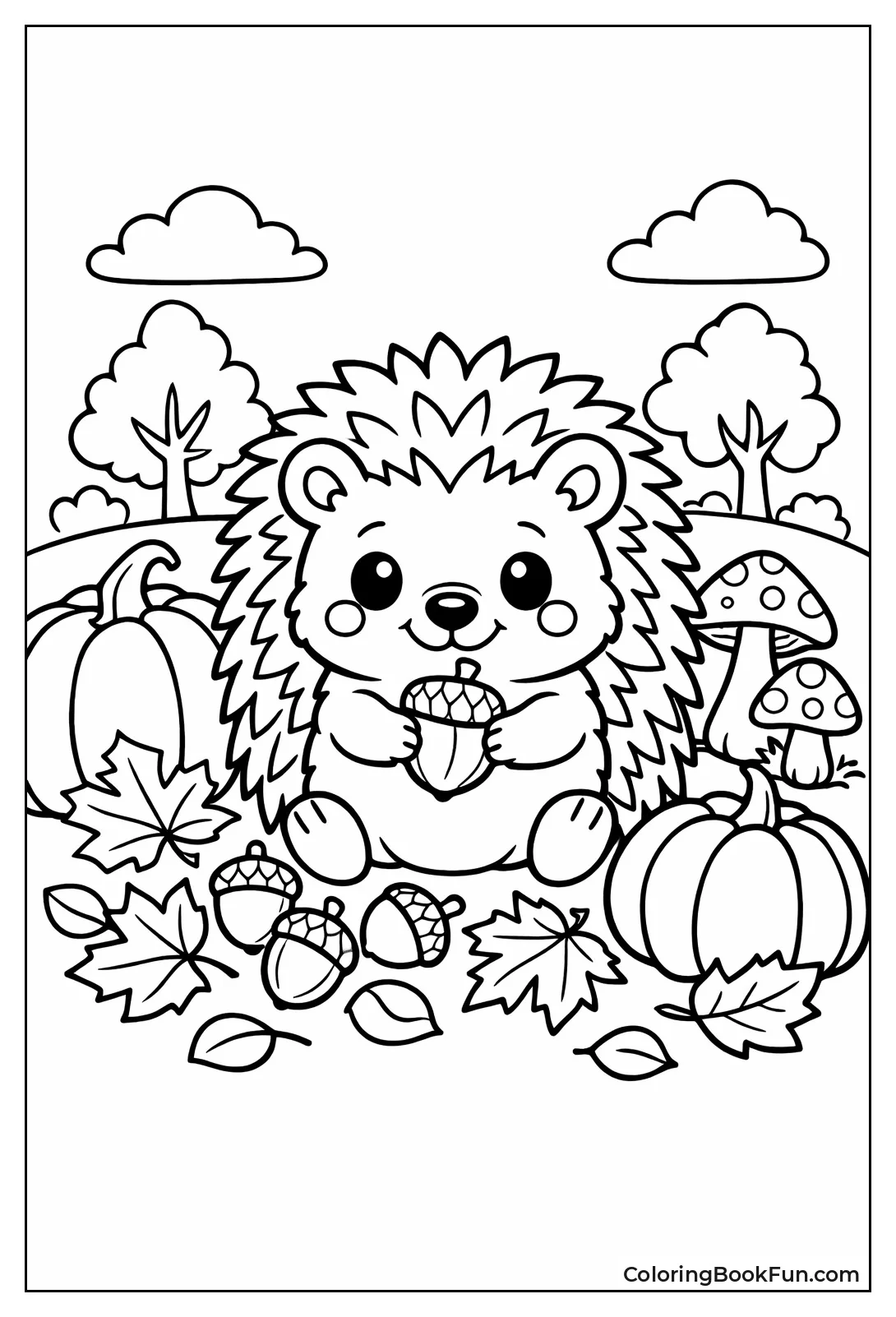 Hedgehog Gathering Fall Acorns