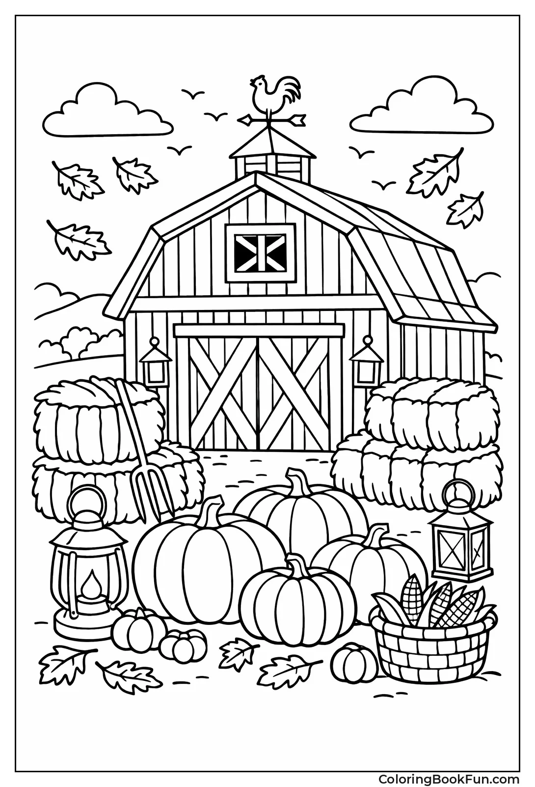 Red Barn with Pumpkins