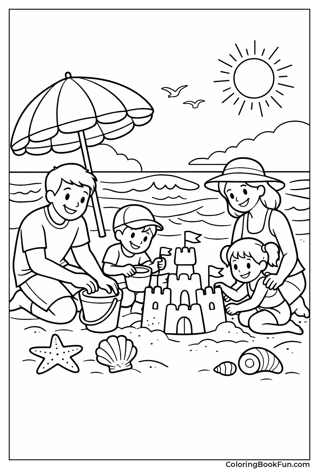 Family Building Beach Sandcastles