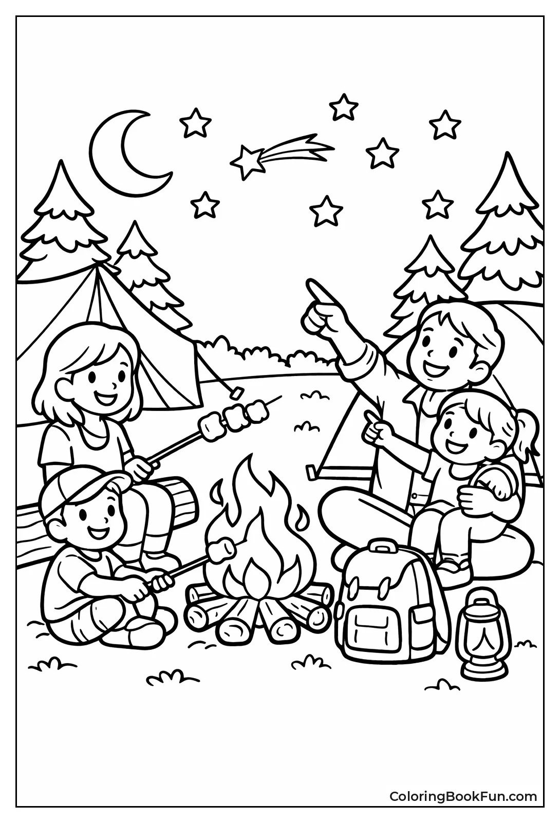 Family Roasts Marshmallows Together