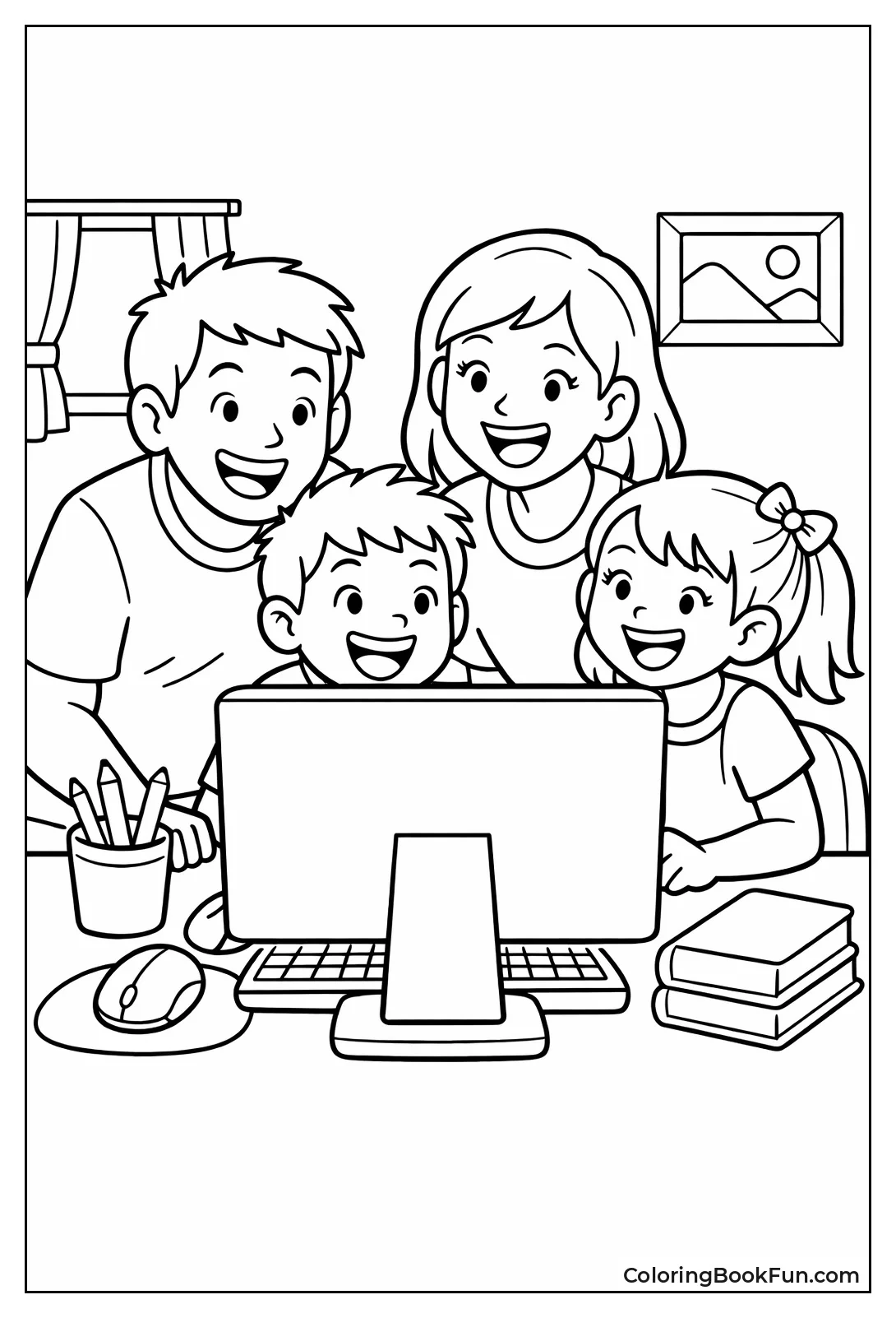 Family Laughs at Computer