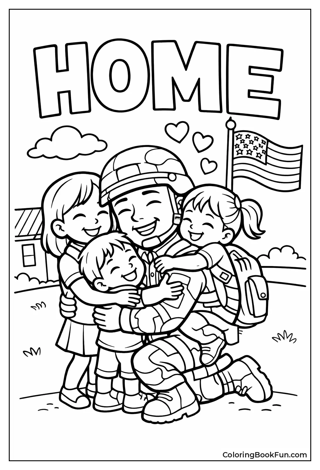 Soldier Hugs Happy Family