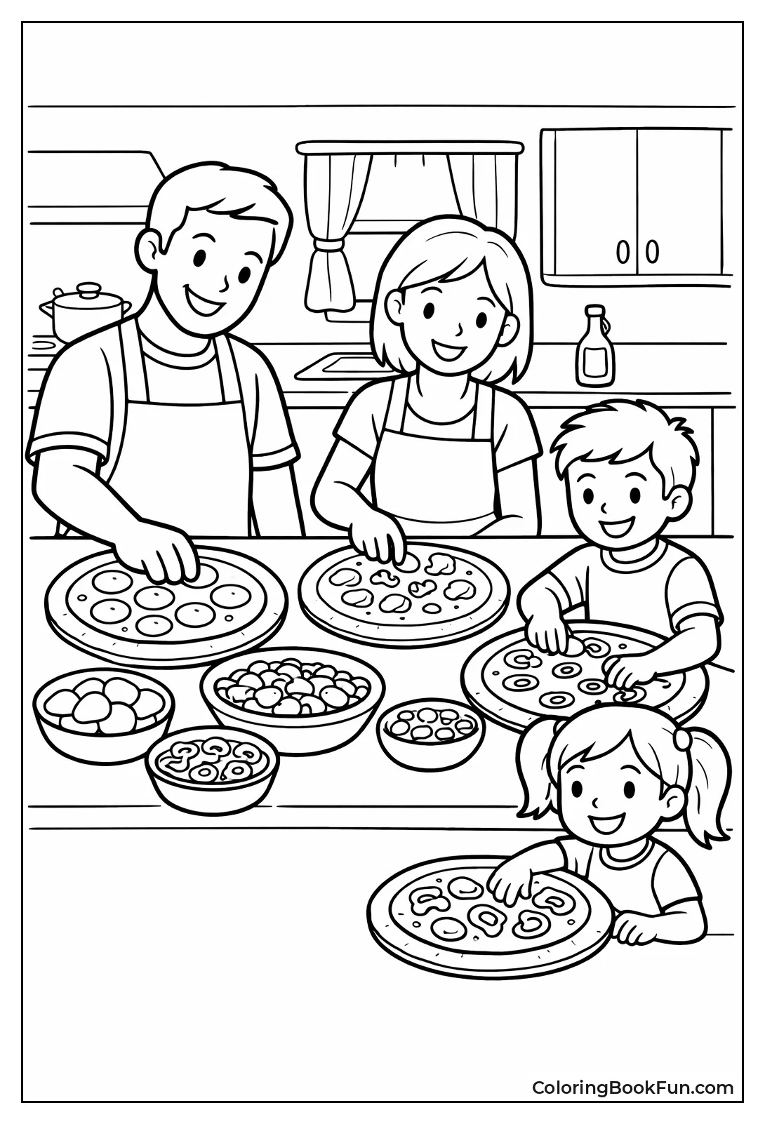 Family Topping Pizzas Together