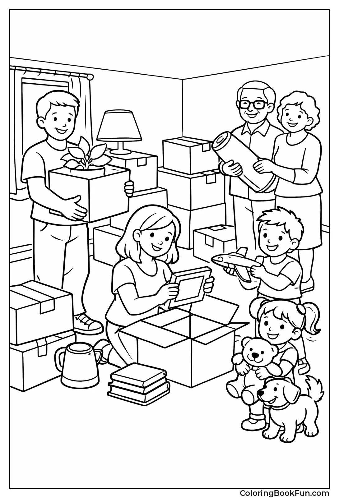 Family Unpacking Moving Boxes