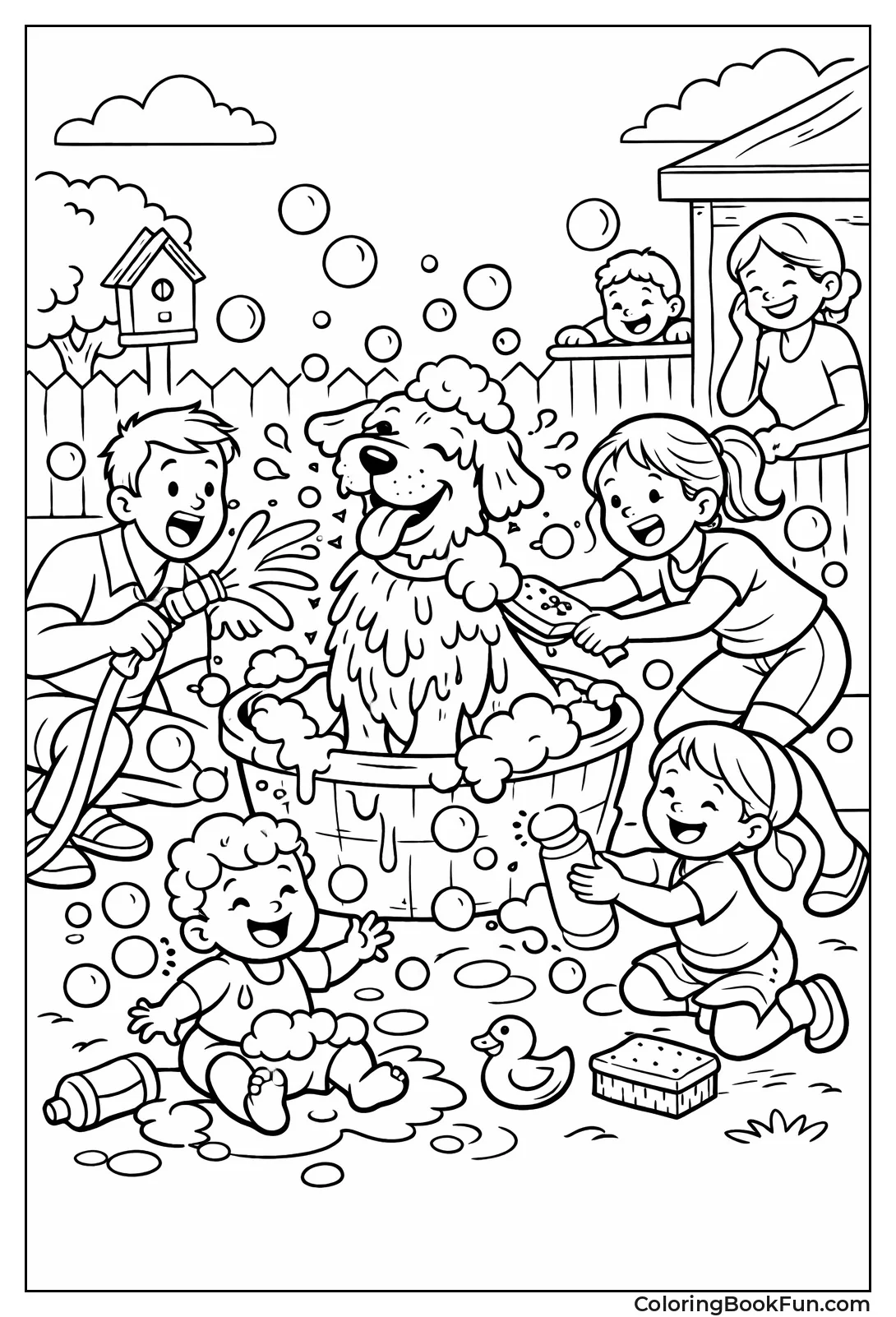 Family Washing Muddy Dog