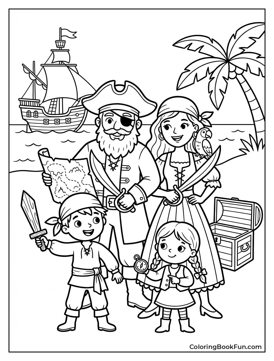 Pirate Family Poses with Swords Map