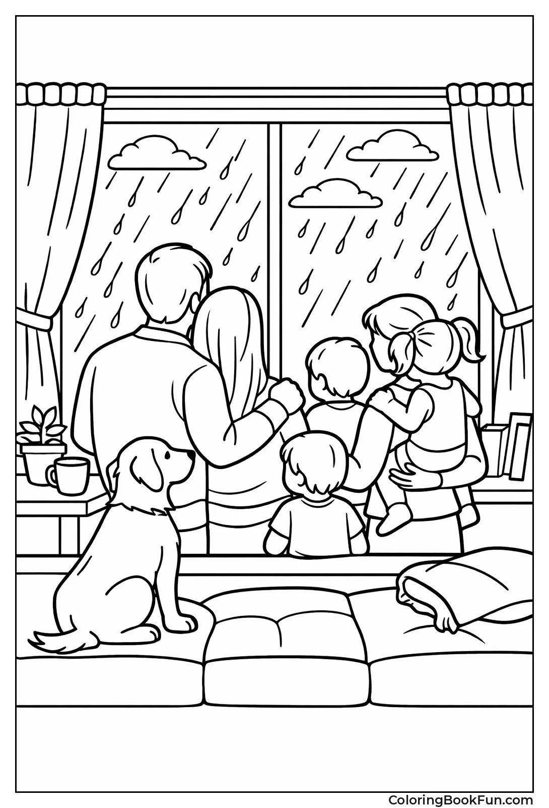 Family Watching Rainy Window