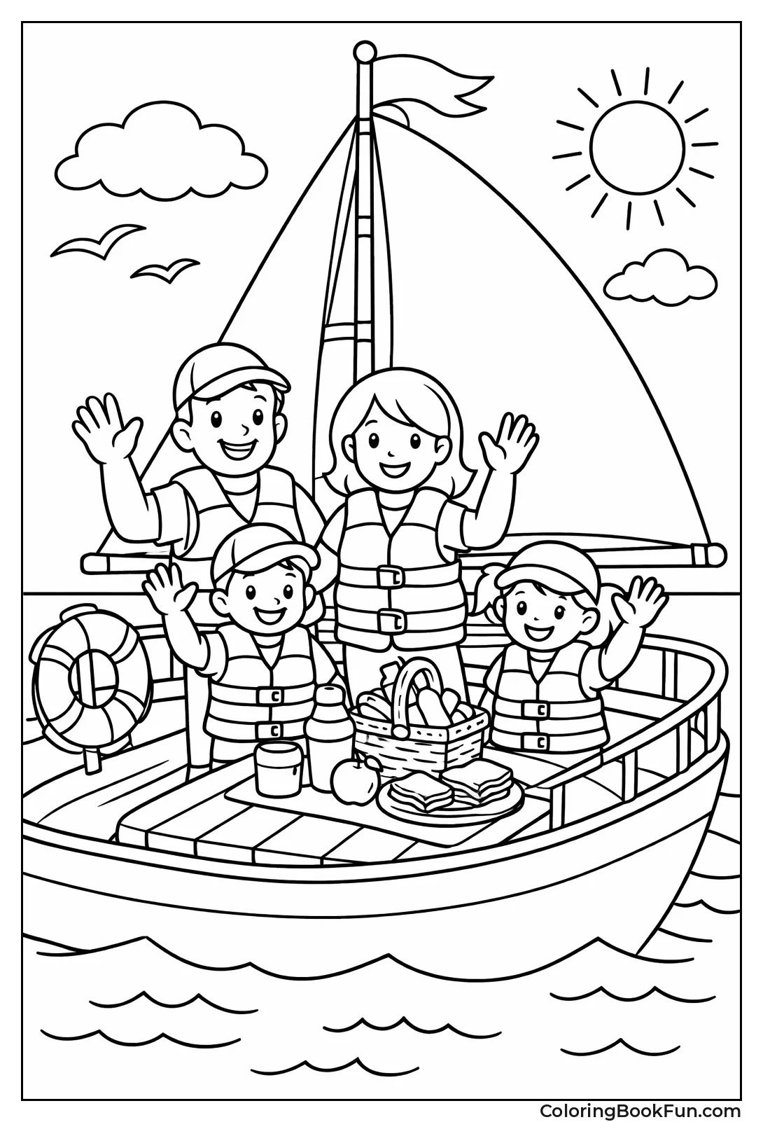Family Waving on Sailboat