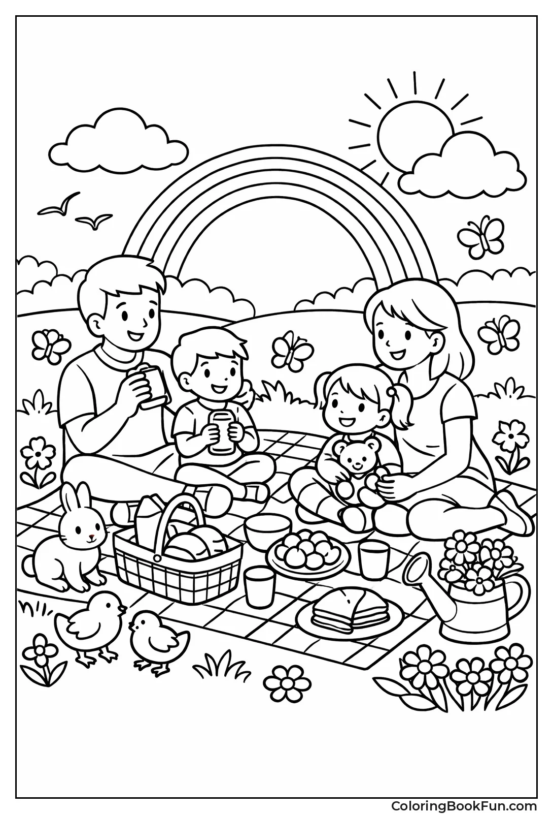 Family Picnicking with Animals