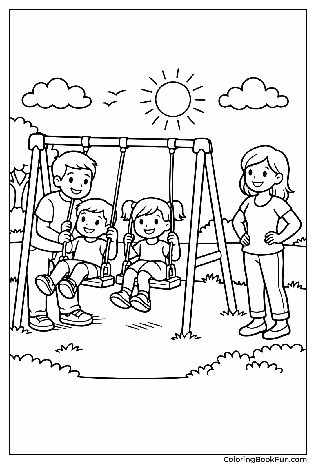 Dad Pushing Kids Swings