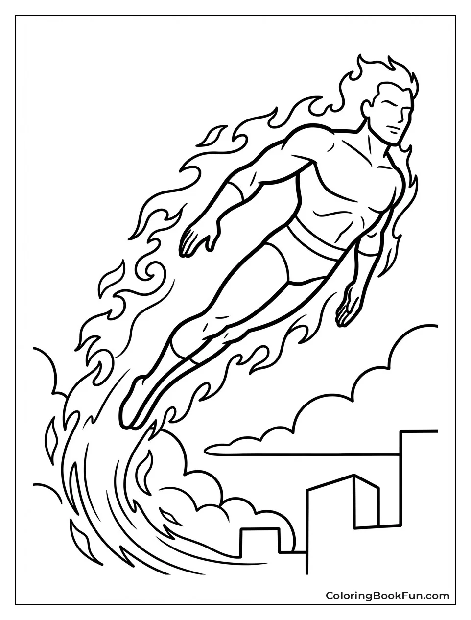 Human Torch Flies with Fire Trail