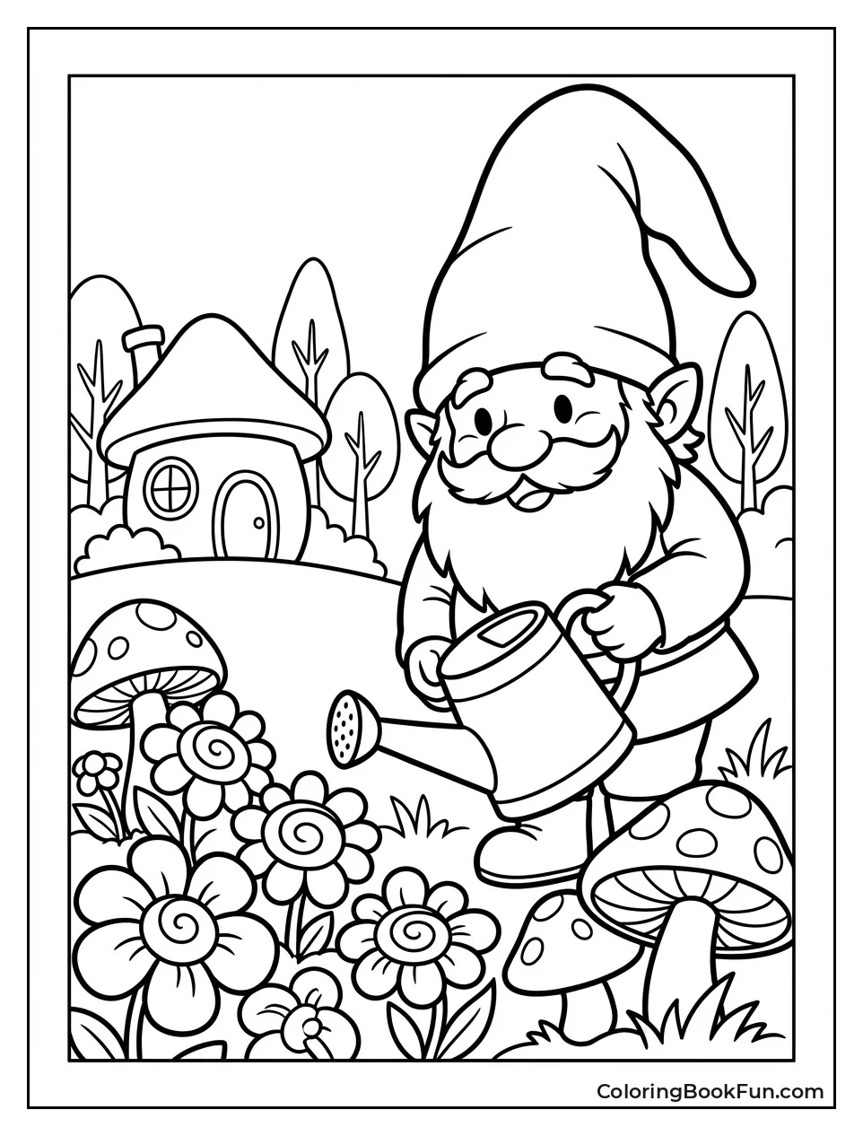 Gnome Tends Cozy Garden