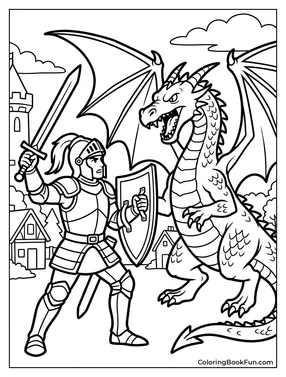 Knight Fights Roaring Dragon