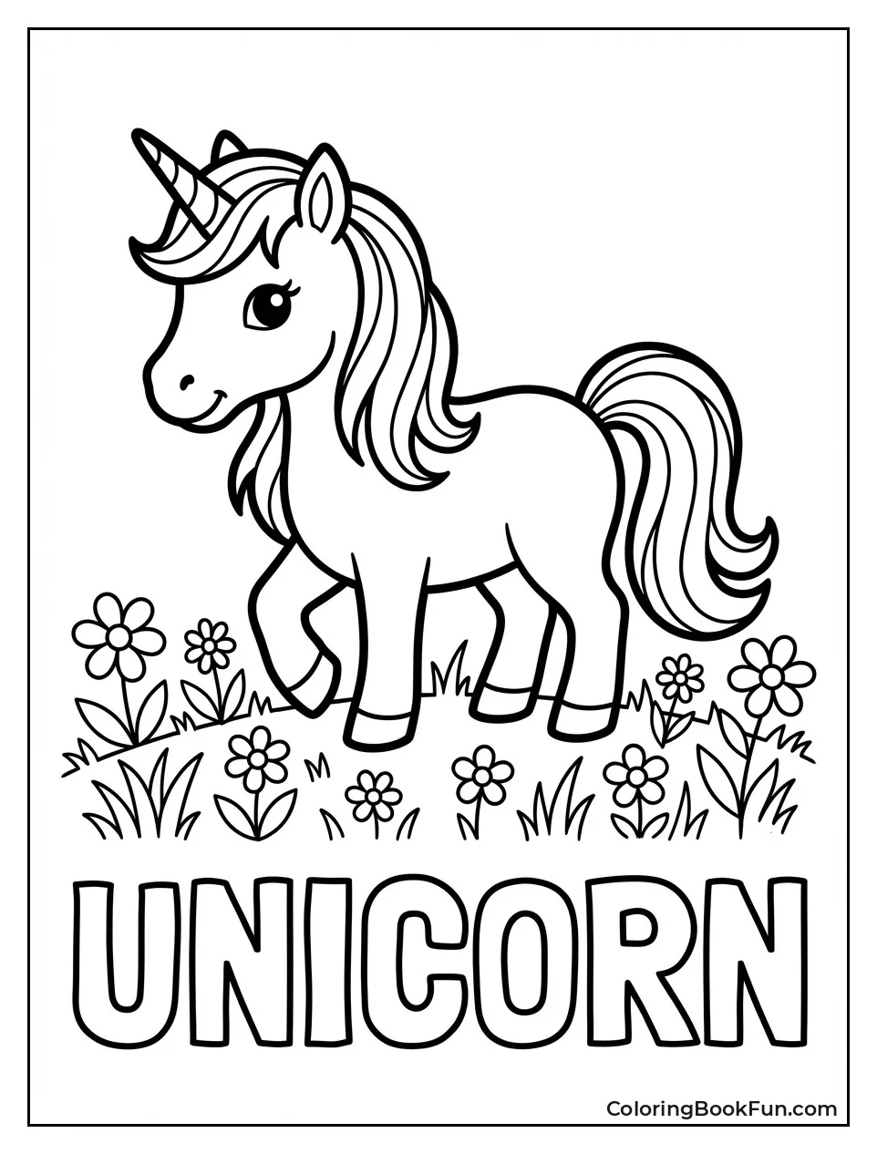 Cute Unicorn in Flower Field