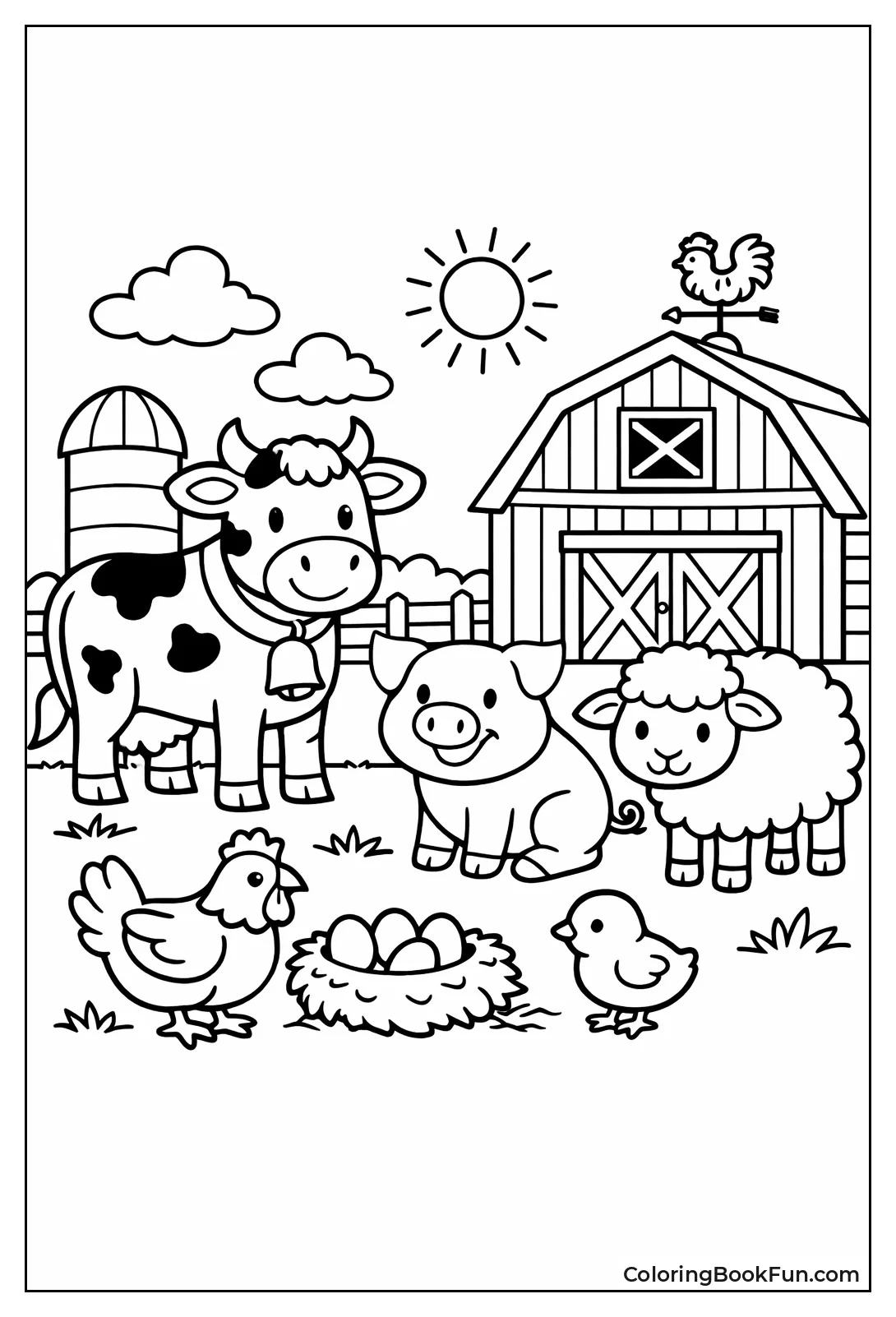 Animals Gathering by Barn