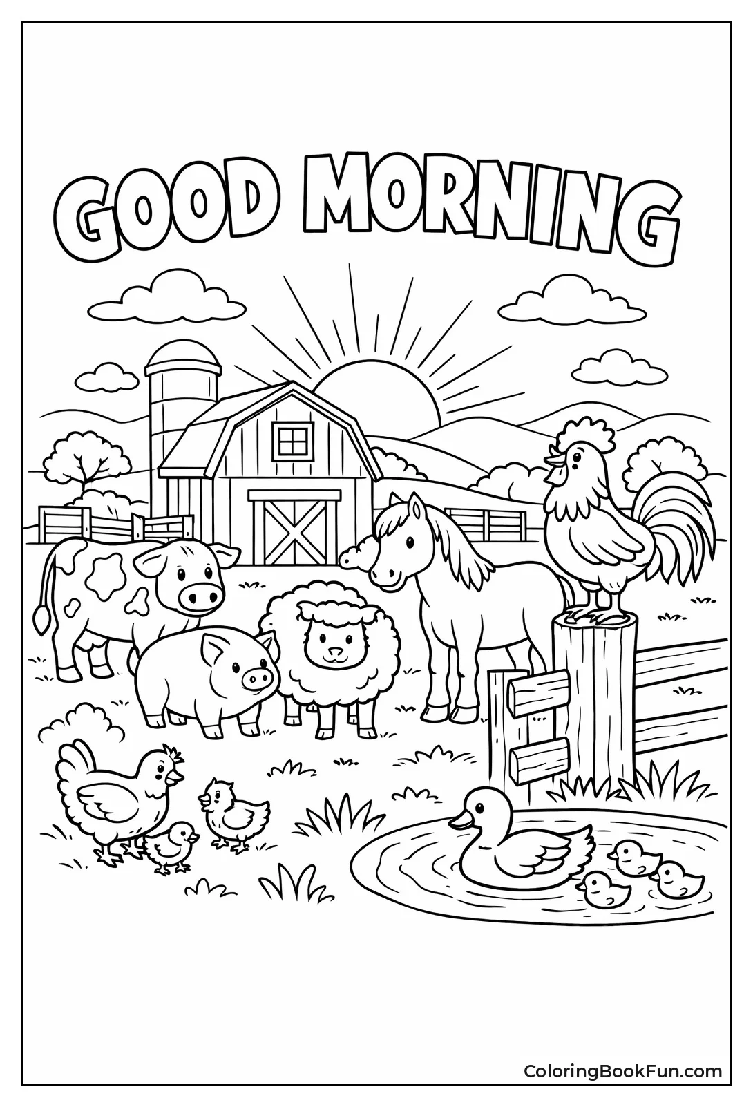 Rooster Sunrise Barn View