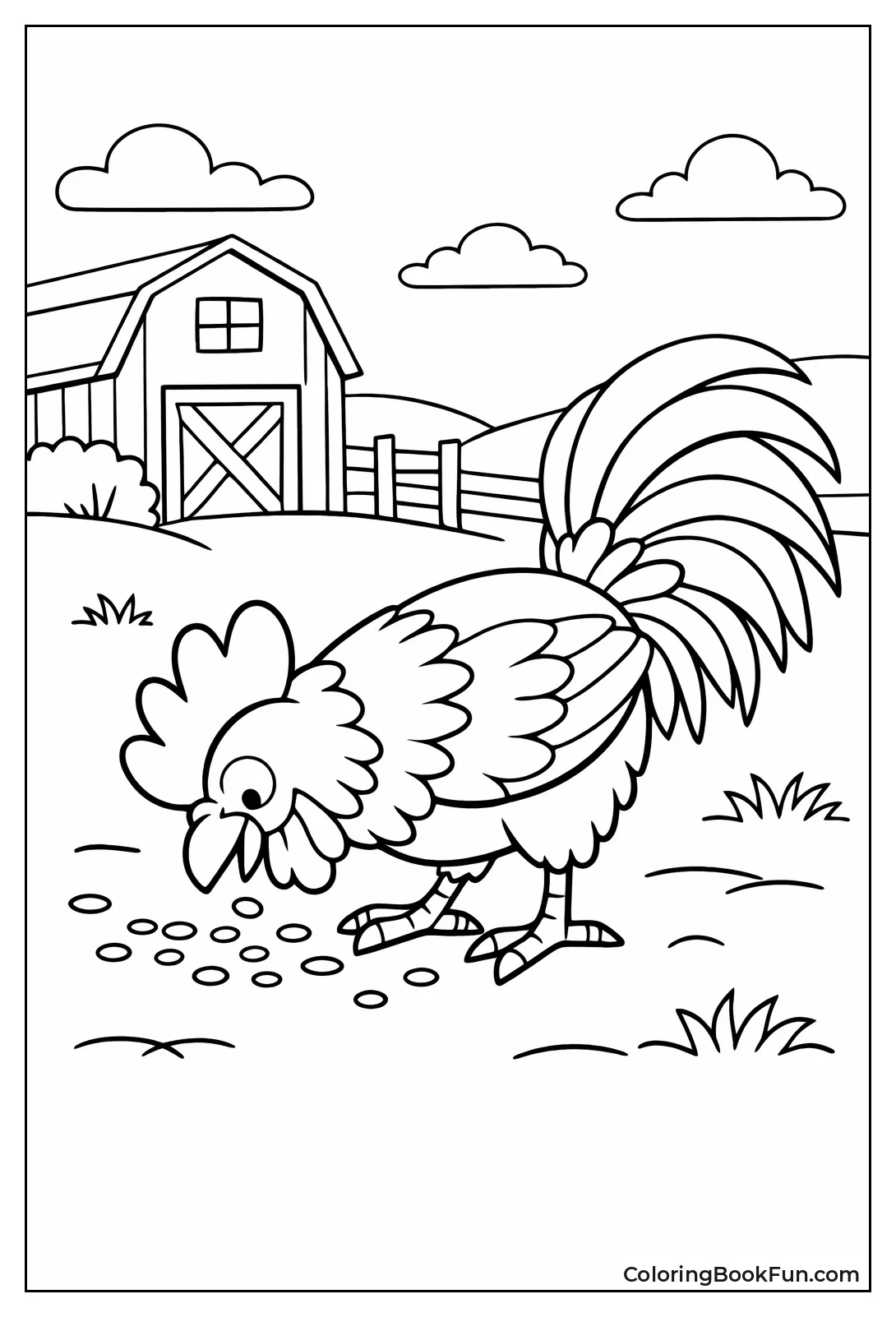Rooster Pecking Farmyard Ground