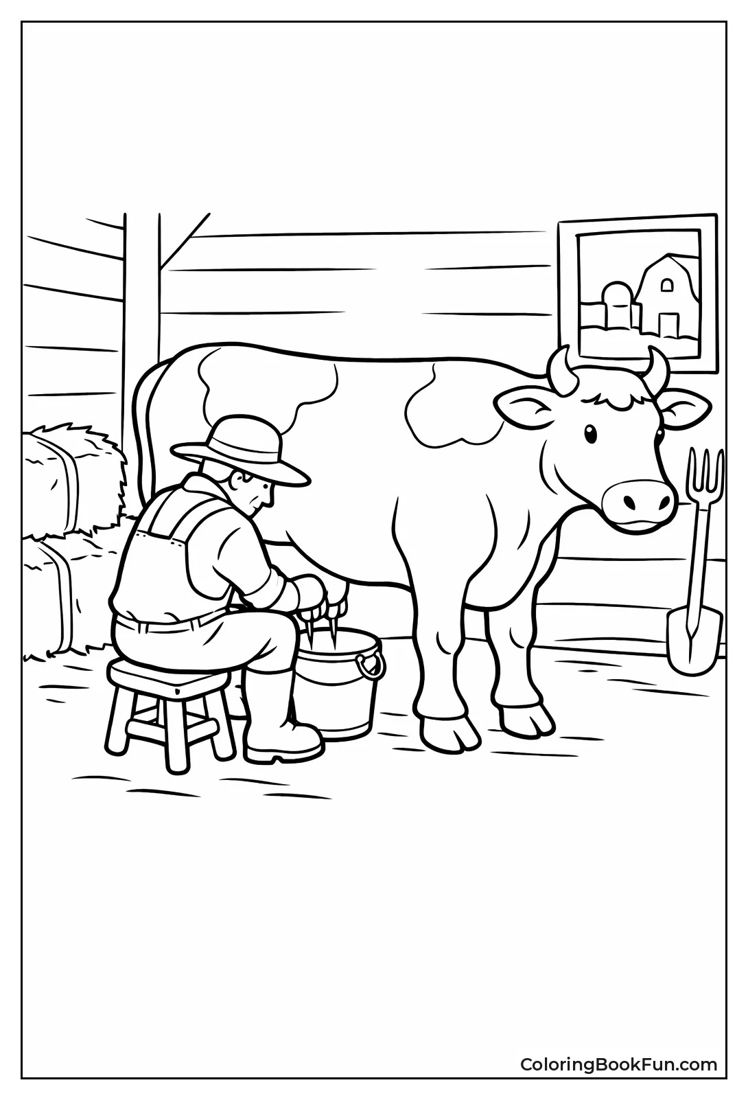 Farmer Milking Cow Barn