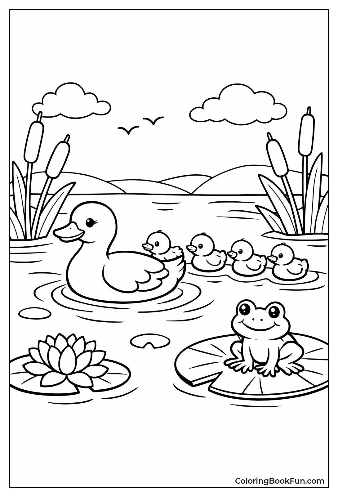 Ducks Swimming Pond Scene