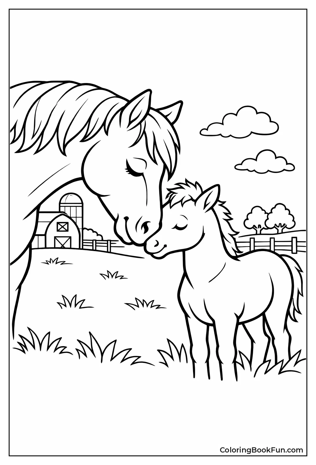 Mare Nuzzling Foal Field