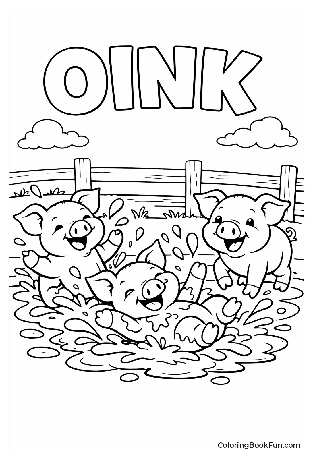 Piglets Splashing Mud Puddle