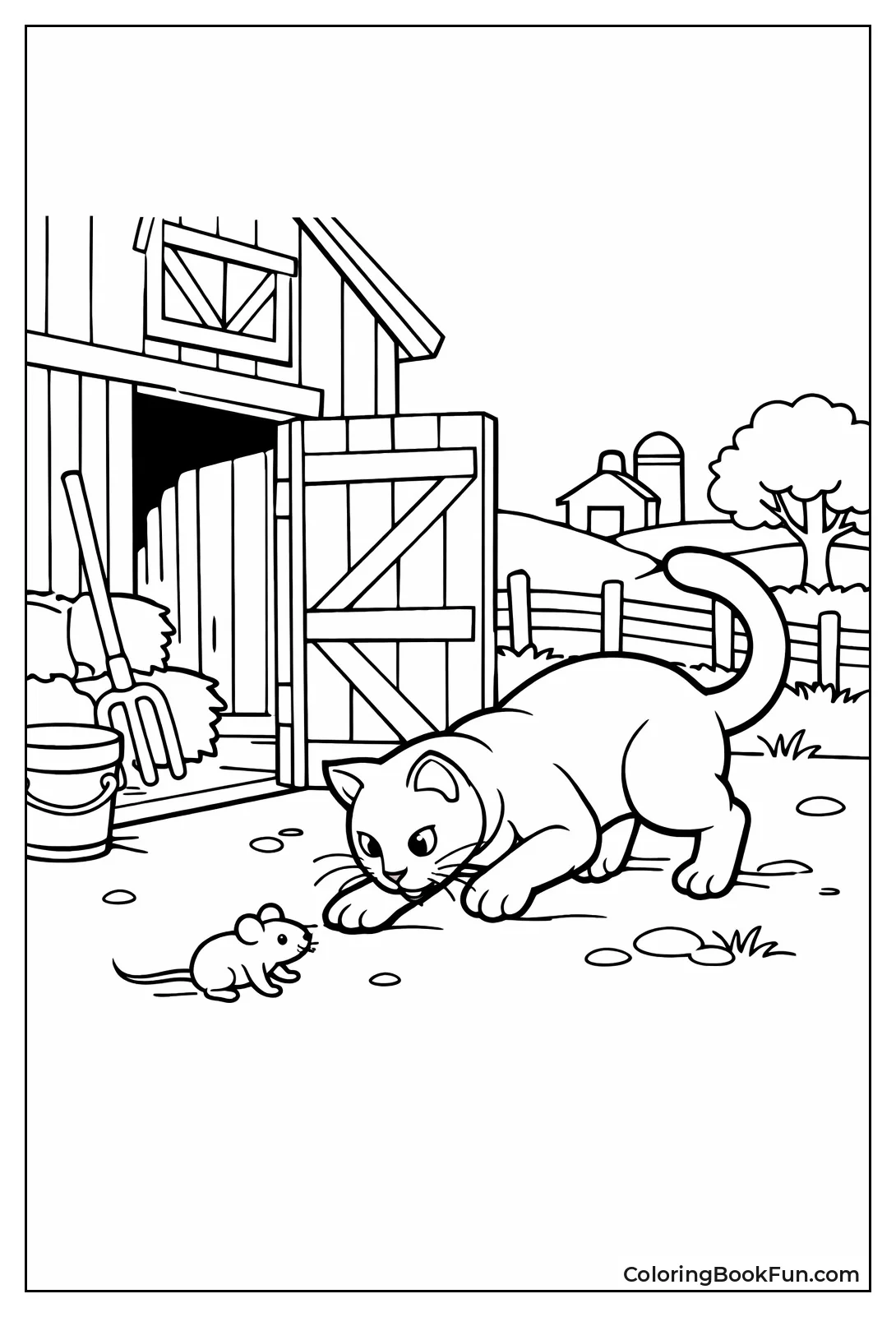 Farm Cat Pouncing Mouse