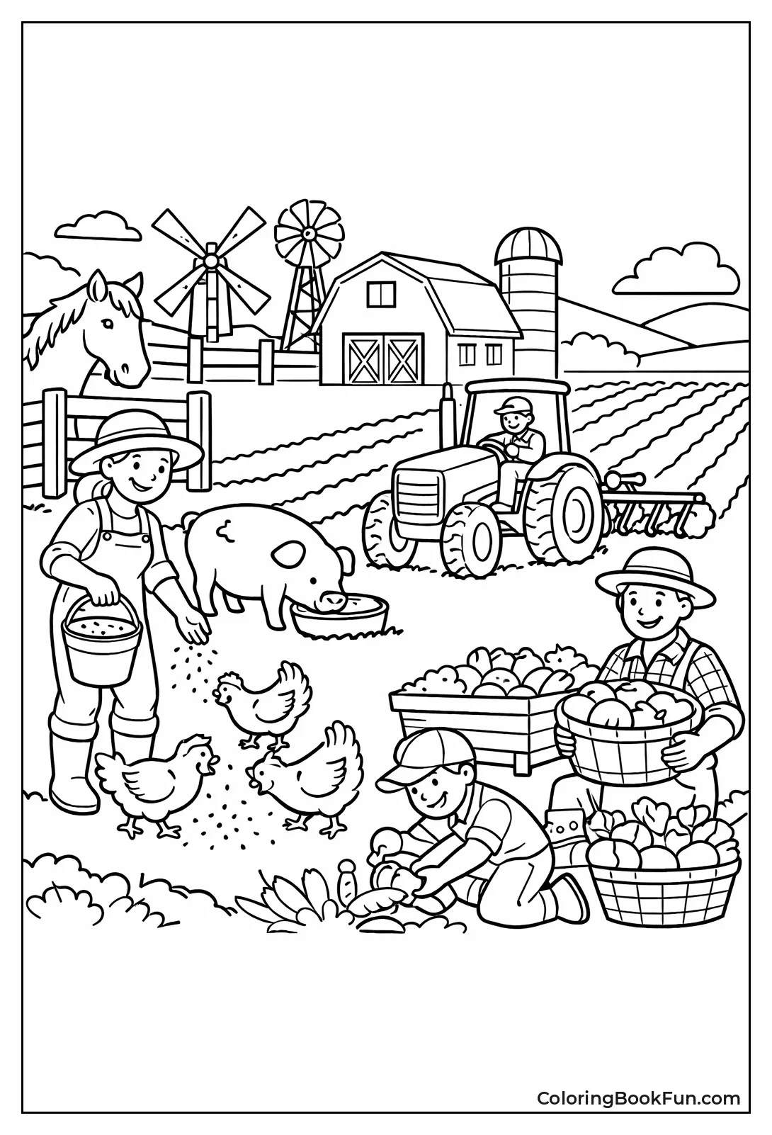 Farmer Plowing Crop Fields