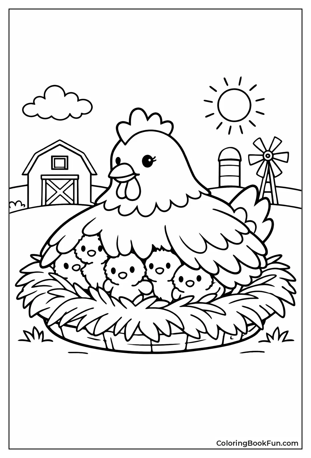 Hen with Fluffy Chicks