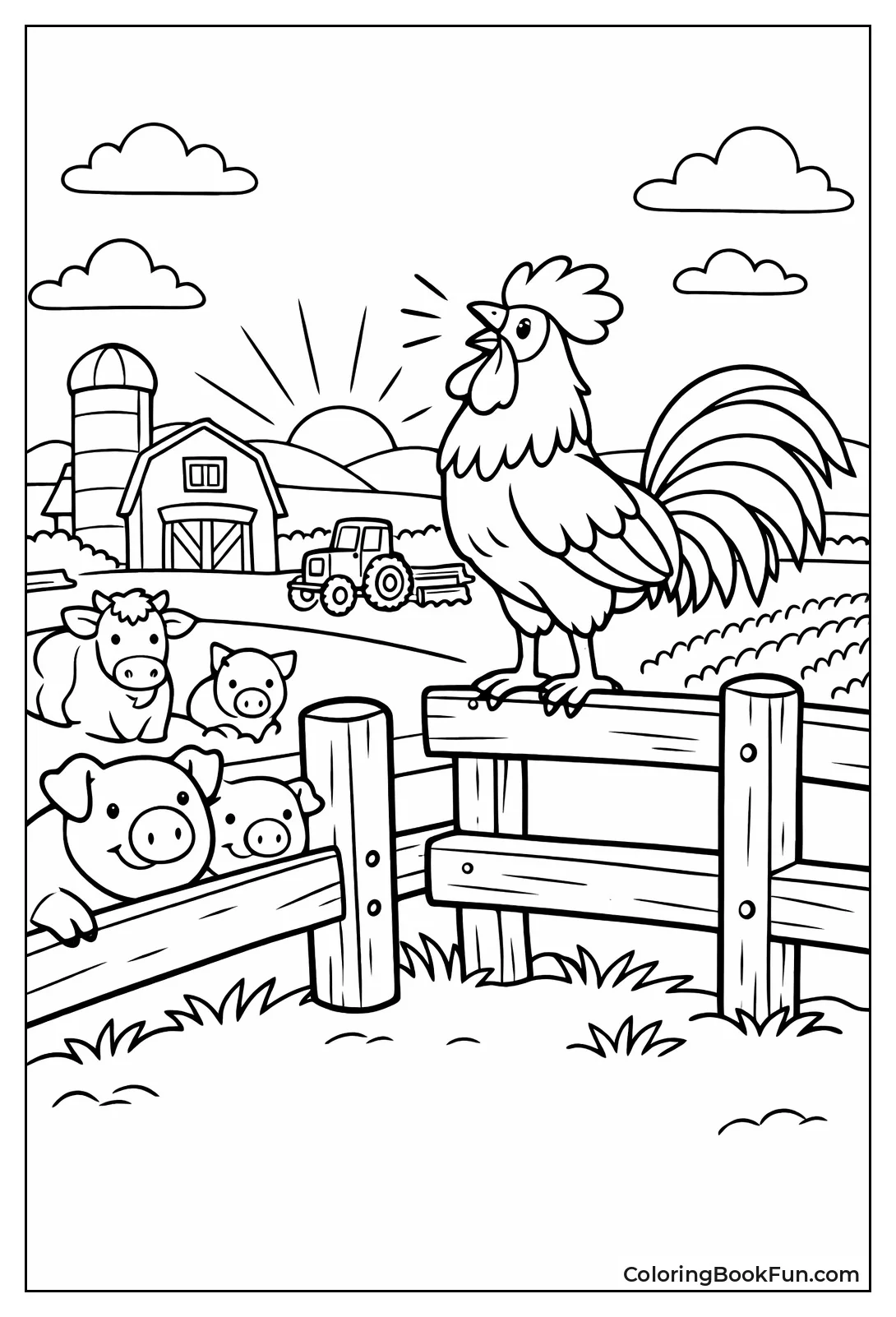 Rooster Crowing on Fence