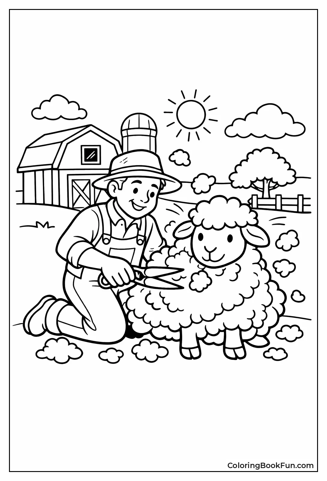 Farmer Shearing Fluffy Sheep