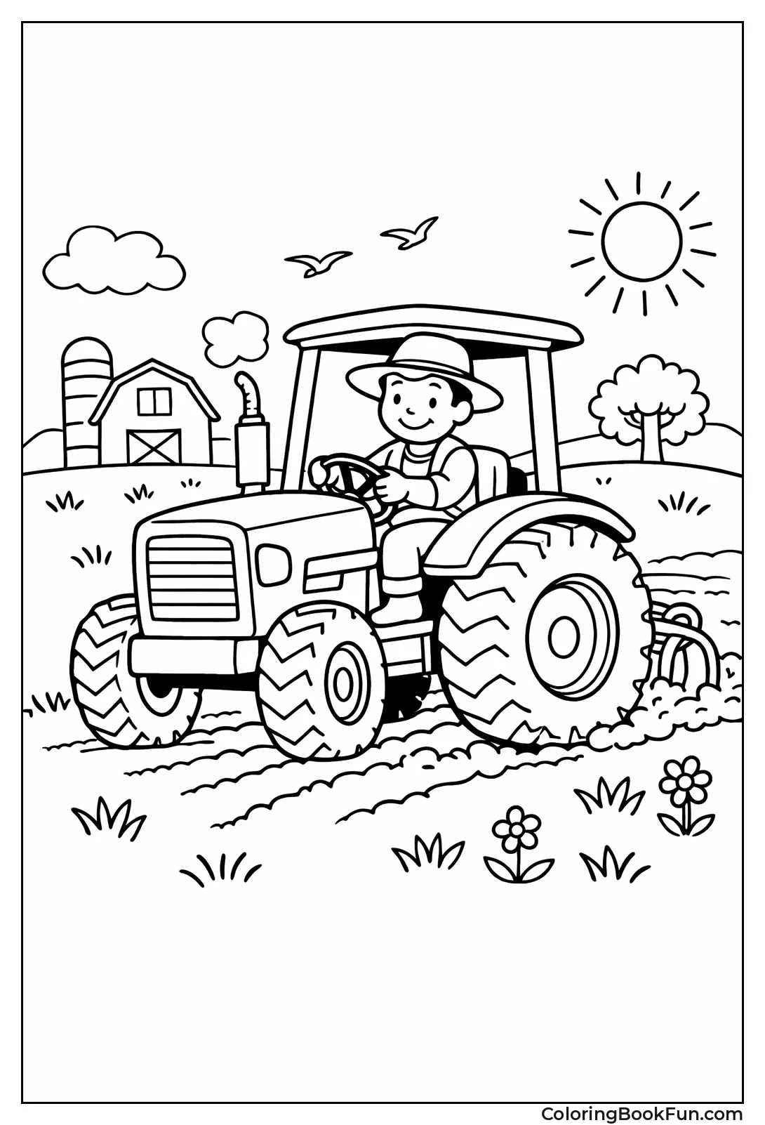 Farmer Driving Meadow Tractor
