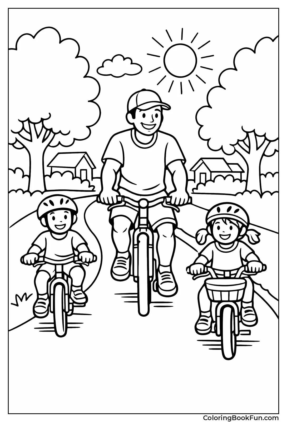 Dad Leads Kids on Bike Ride