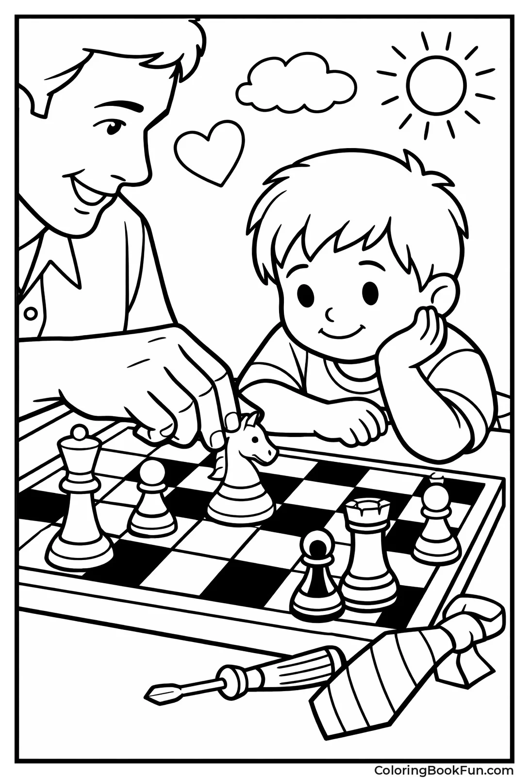 Dad Teaches Chess to Child
