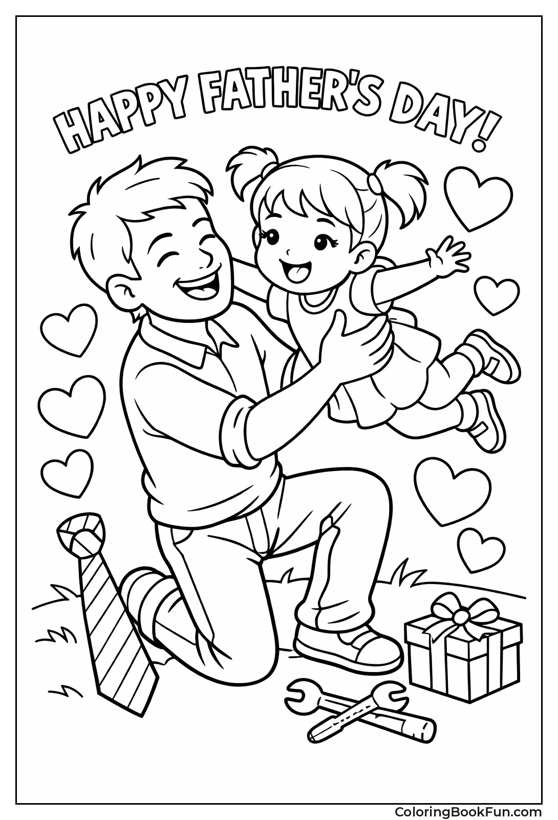 Dad Hugs Daughter with Hearts