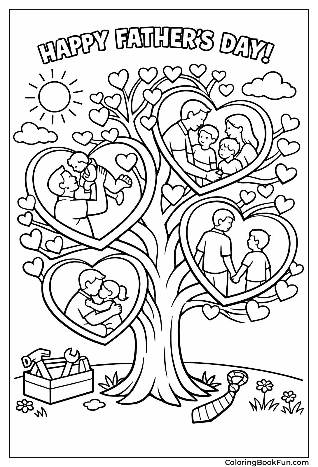Family Tree with Heart Silhouettes