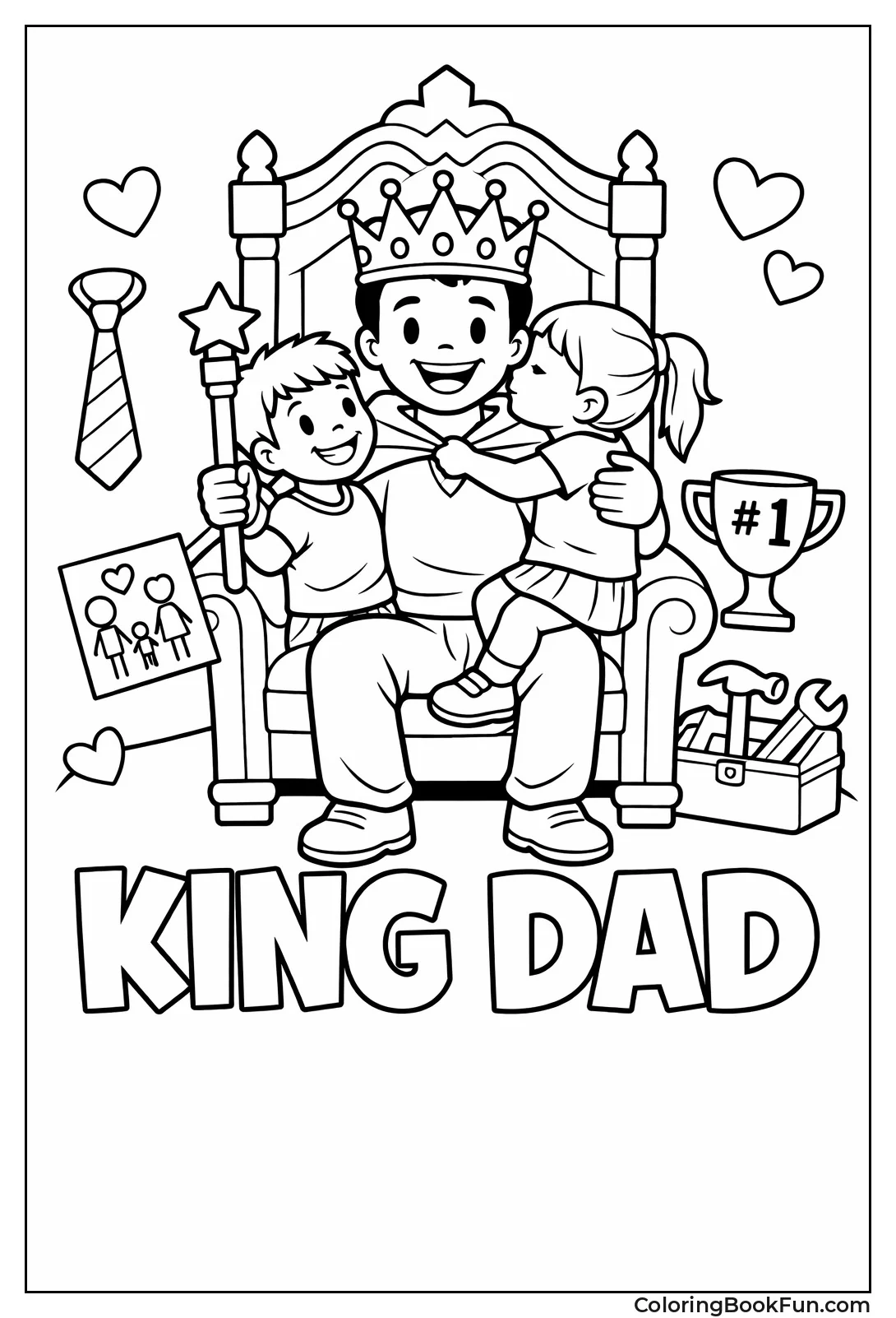 King Dad on Throne with Kids
