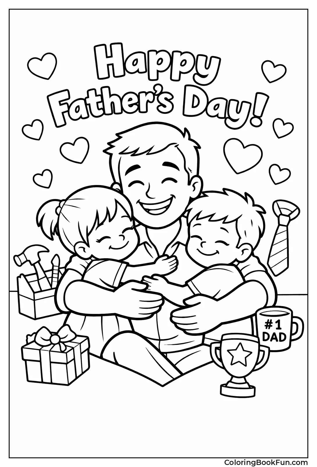 Loving Papa Hugs His Kids