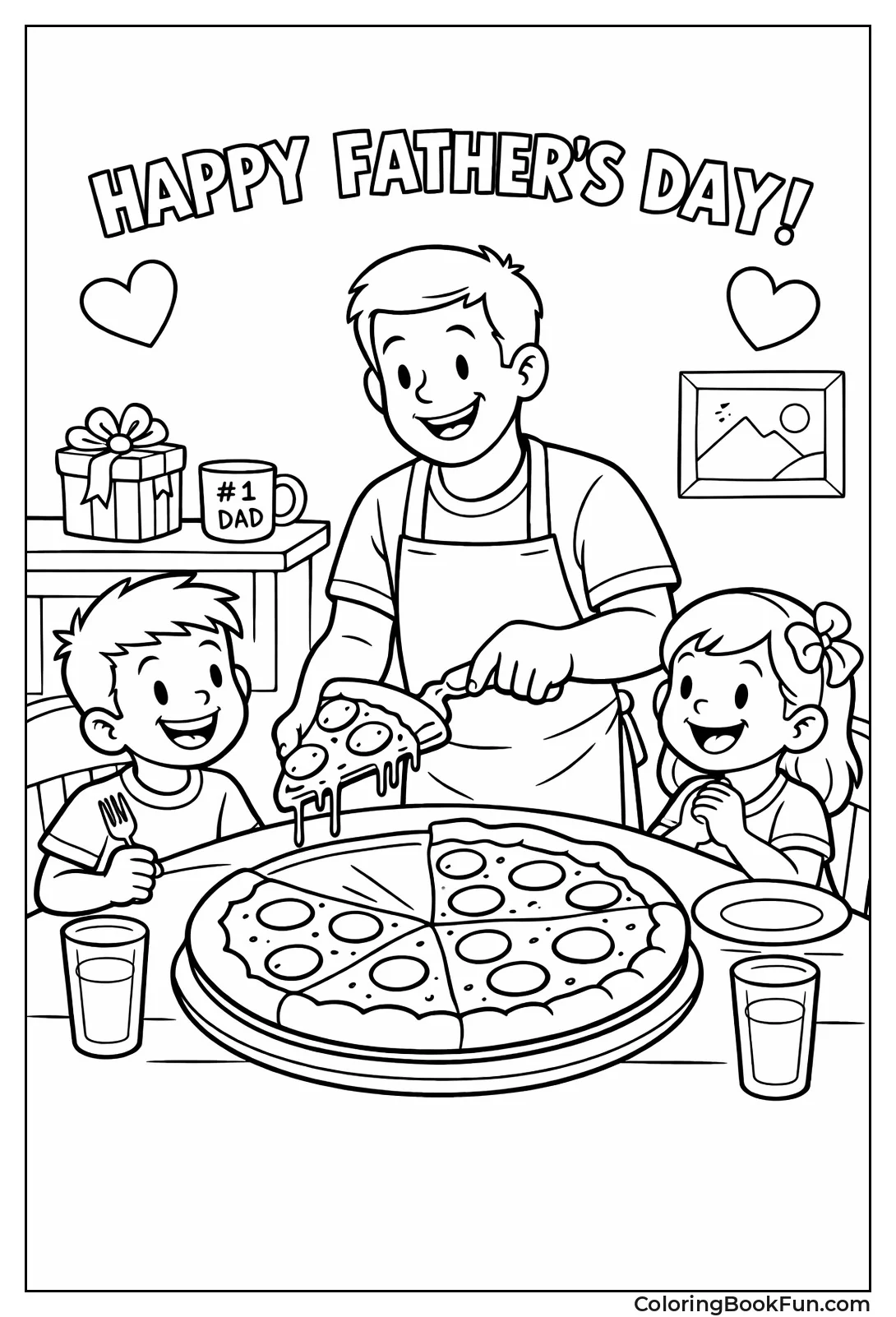 Dad Serves Pizza to Hungry Kids