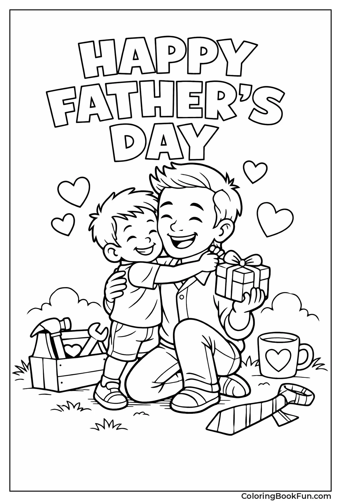 Son Hugs Dad with Gift